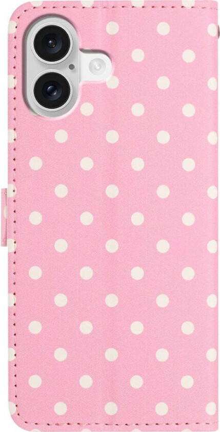 iPhone 17 Kunstskinn Flip Deksel m. Polka Design - Rosa
