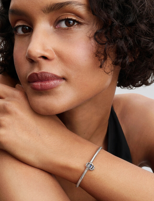 Hamsa Hand Sterling Silver Charm With Stellar Blue Crystal - Silver - ONE SIZE