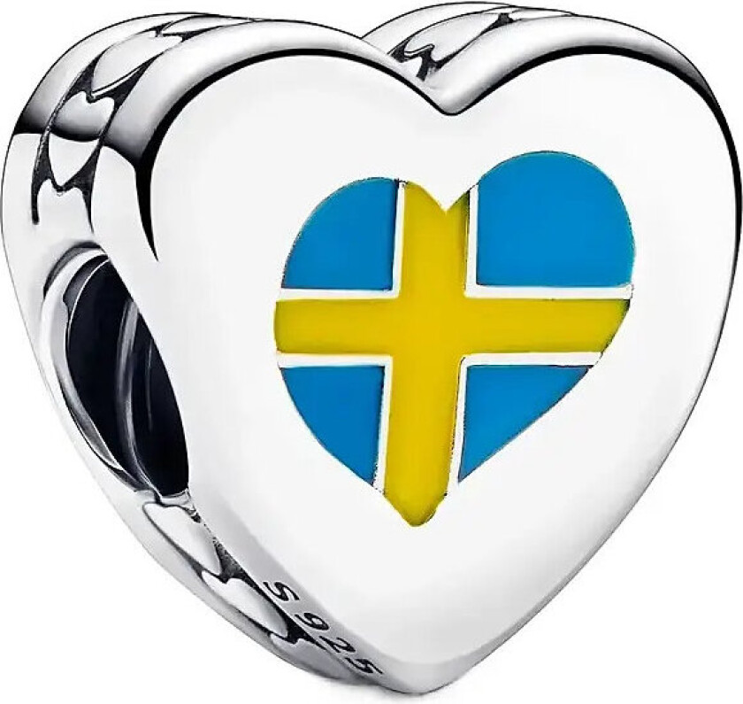 Sweden Flag Heart Sterling Silver Charm With Yellow And Blue Enamel - Silver - ONE SIZE