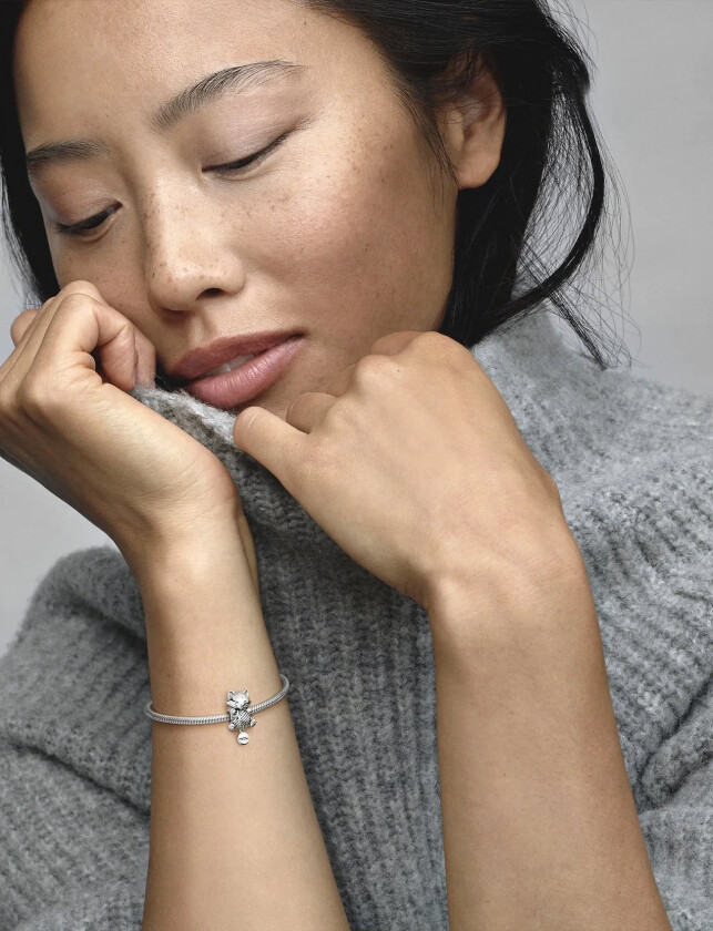 Kitten And Yarn Ball Sterling Silver Charm - Silver - ONE SIZE