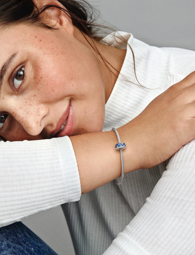 Silver Clip With Swiss Blue Crystal, Clear Cubic Zirconia, Royal Blue Crystal And Silicone Grip - Blue - ONE SIZE