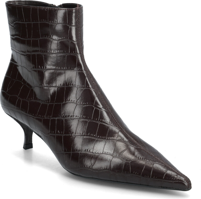 Croc-Effect Pointed-Toe Ankle Boots - Brown - 40