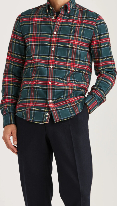 Soft Twill Tartan Shirt-Slim Fit - Red - L