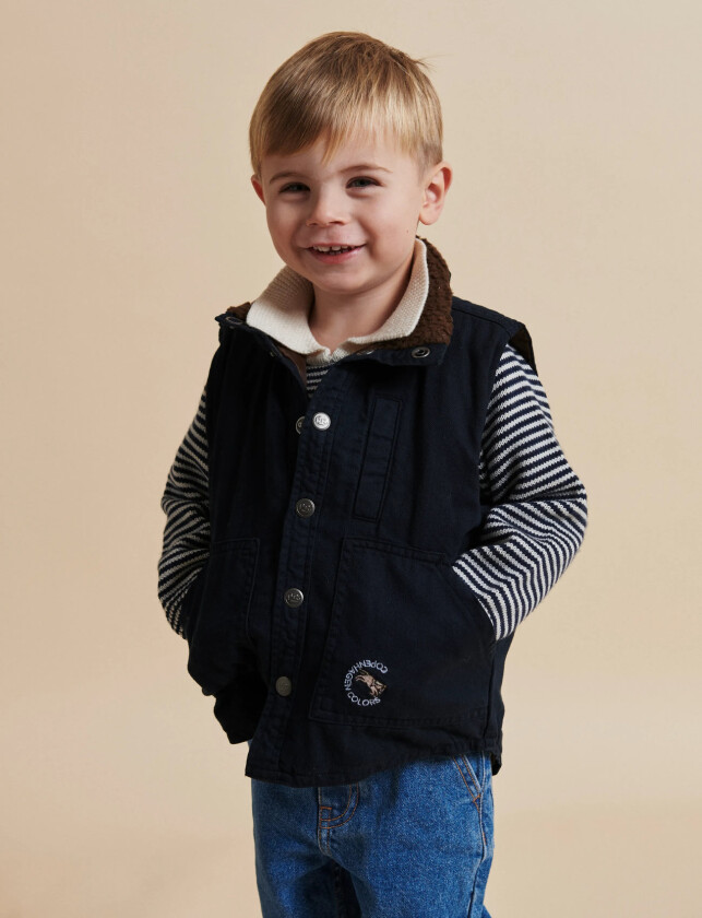 Twill Vest W. Sherpa Collar - Navy - 80