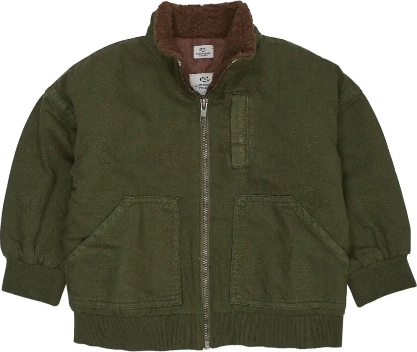 Twill Bumper Jacket W. Sherpa Collar - Khaki green - 152