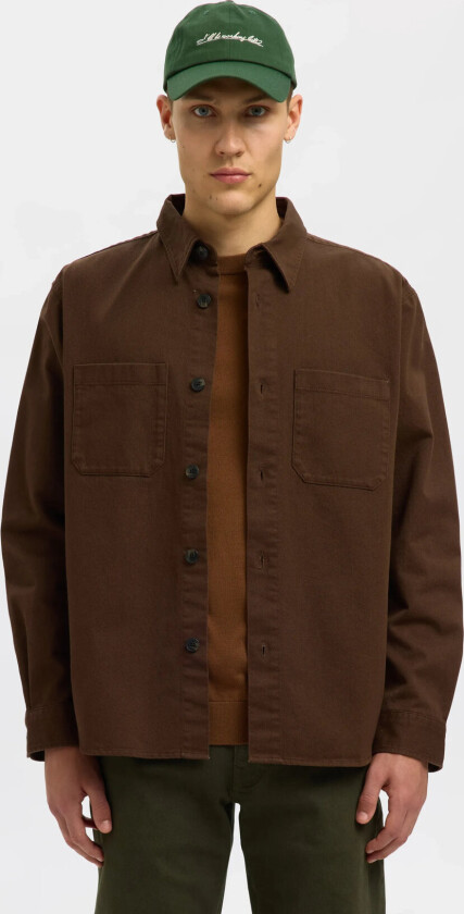 Slhtravis Twill Overshirt Ls Noos - Brown - XL