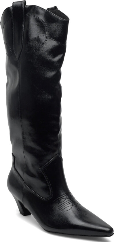 Biabaley Knee High Western Boot Faux Leather - Black - 38