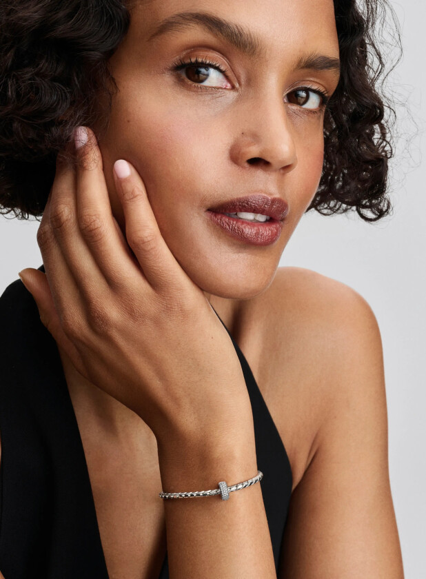 Sterling Silver Clip With Clear Cubic Zirconia And Silicone Grip - Silver - ONE SIZE