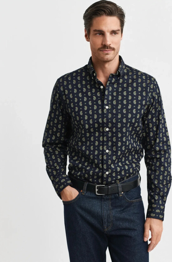 Reg Paisley Printed Twill Shirt - Navy - XL