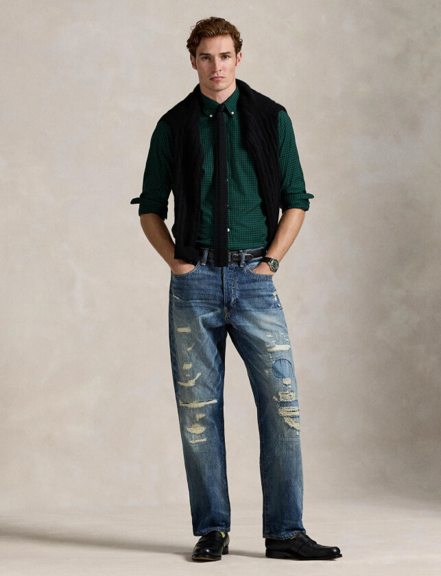 Custom Fit Plaid Twill Shirt - Green - XS