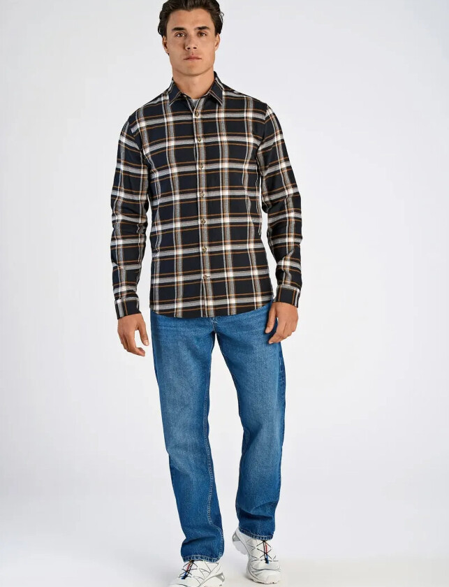 Checked Twill Shirt L/S - Black - S
