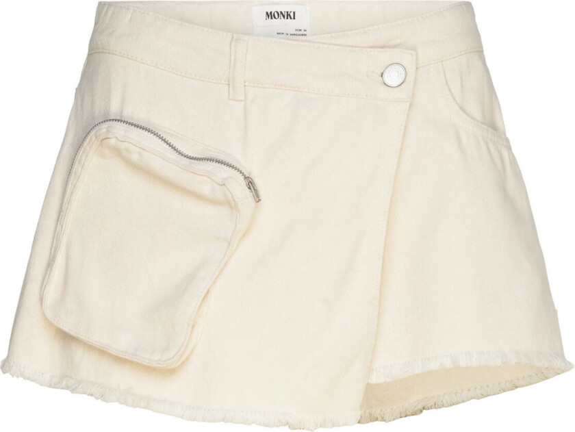 Asymmetric Cotton Twill Wrap Skort - White - 32