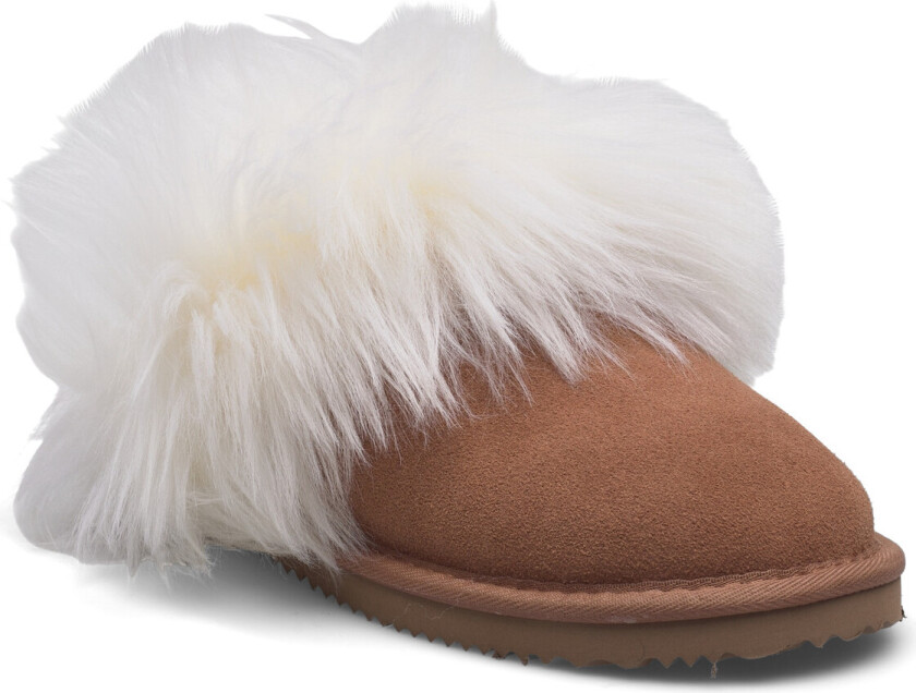 Rhevelyn Leather Long Hair Slippers - Brown - 37