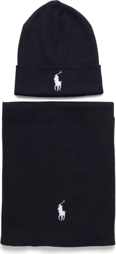 Rib-Knit Cotton Beanie & Scarf Gift Set - Navy - ONE SIZE