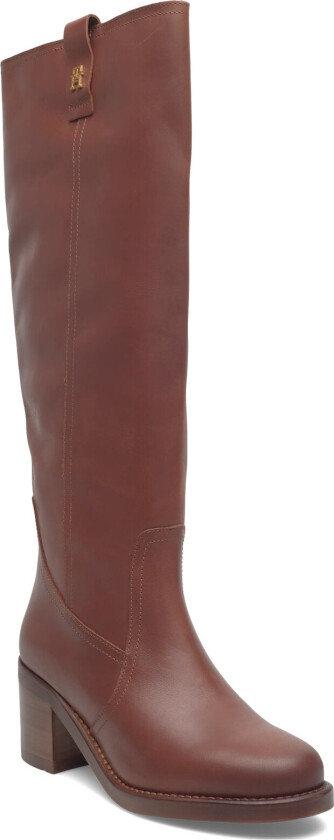 Riding Lthr Long Boot Block Heel - Brown - 40