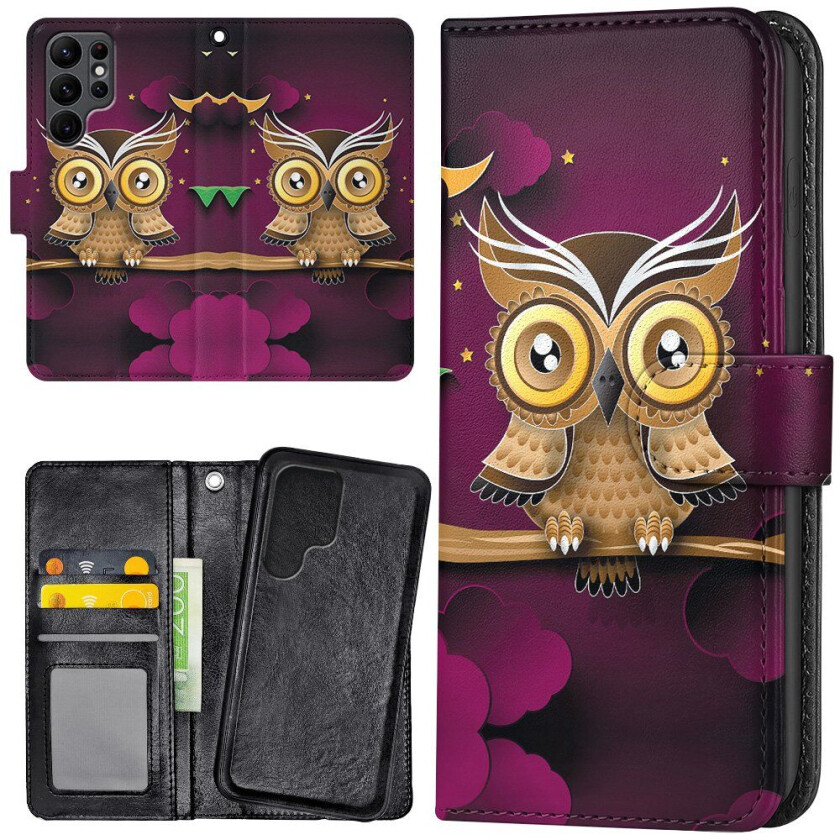 Samsung Galaxy S24 Ultra - Lommebok Deksel Lysbrun Ugle