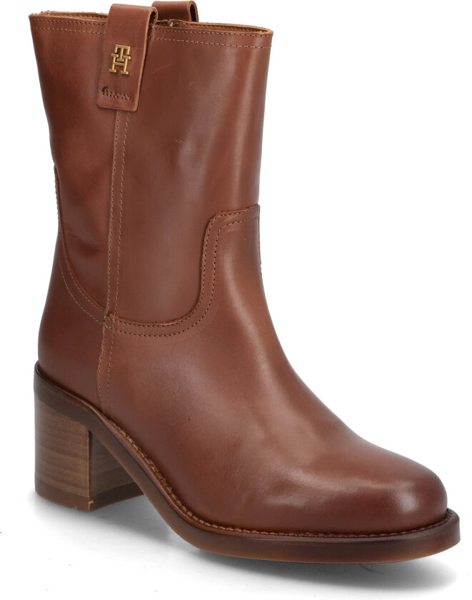 Riding Lthr Mid Boot Block Heel - Brown - 39