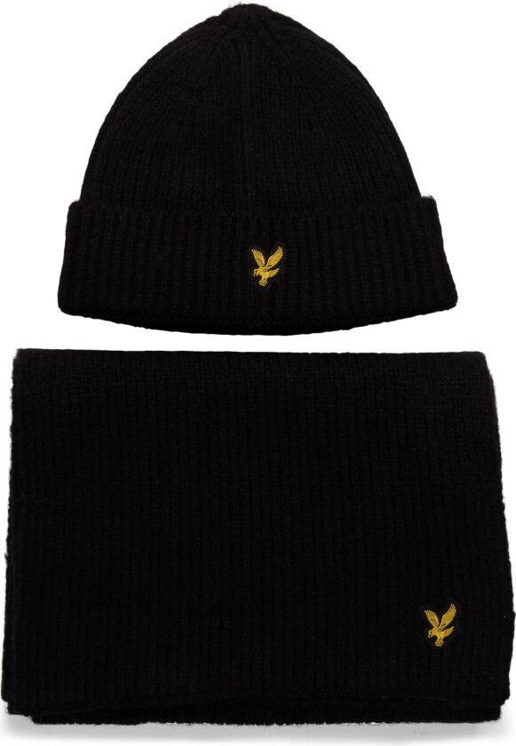 Brushed Scarf And Beanie Set - Black - ONE SIZE