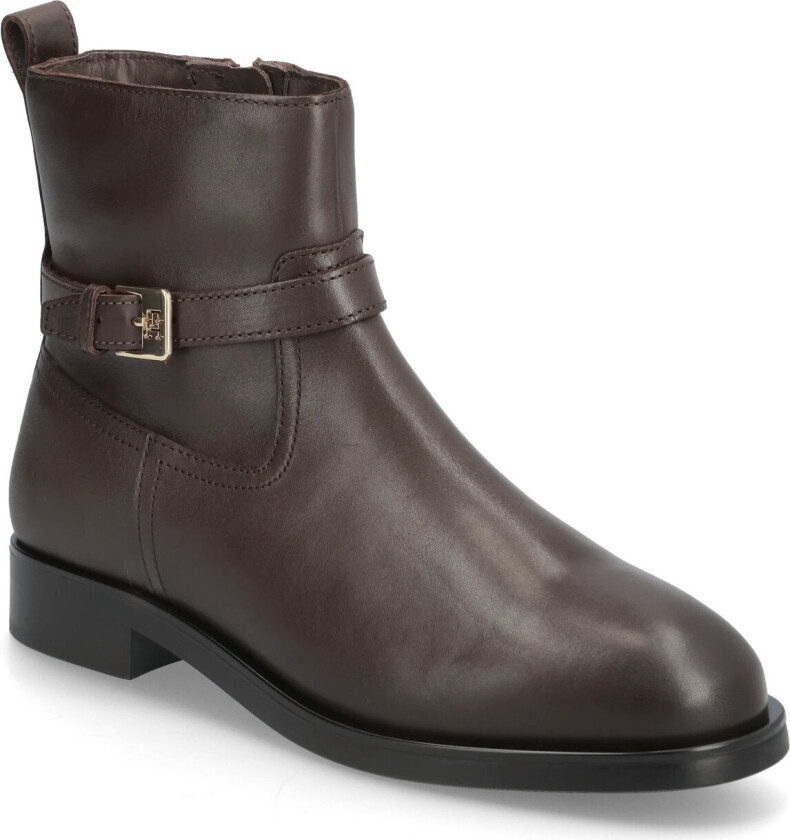 Th Buckle Riding Leather Bootie - Brown - 37