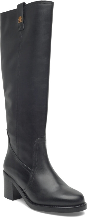 Riding Lthr Long Boot Block Heel - Black - 41