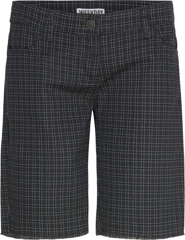 Checked Knee-Length Cotton Twill Shorts - Black - 36