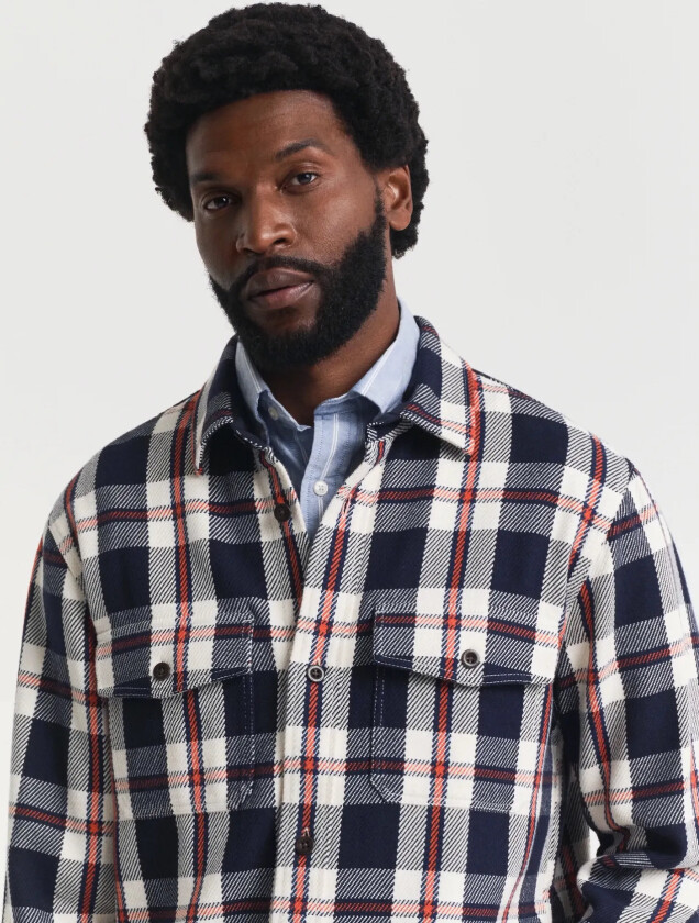 Heavy Twill Check Overshirt - Navy - L