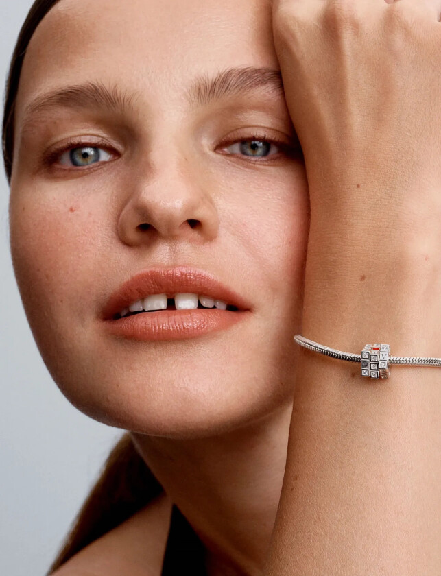 Toy Cube Sterling Silver Charm With Clear Cubic Zirconia And Red Enamel - Silver - ONE SIZE