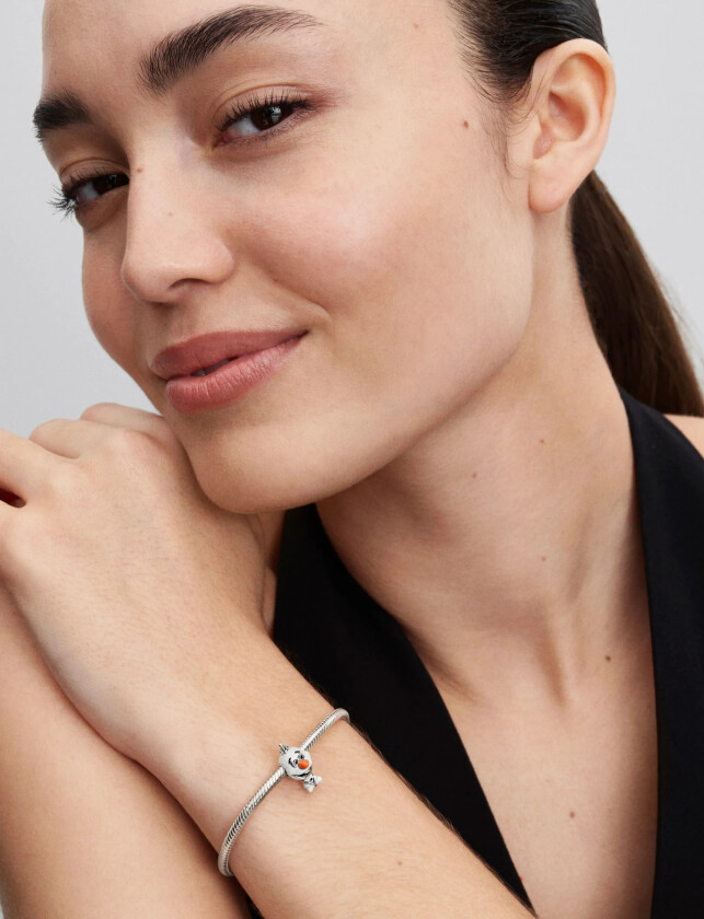 Disney Olaf Sterling Silver Charm With Orange, Black And Glittery White Enamel And Blue Uv Resin - Silver - ONE SIZE