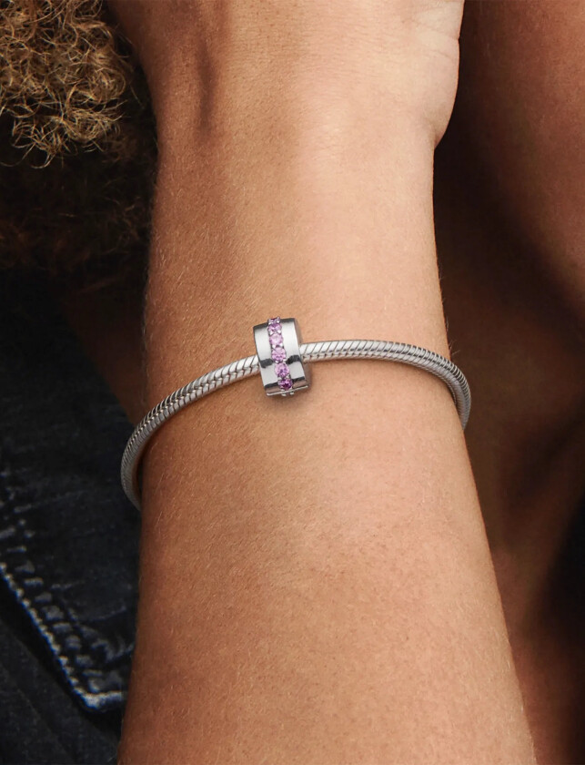 Silver Clip With Pink Cubic Zirconia - Pink - ONE SIZE