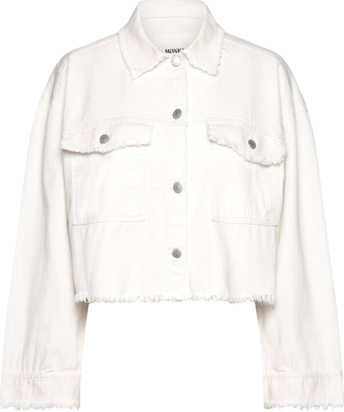 Cropped Boxy Twill Jacket - White - XXS