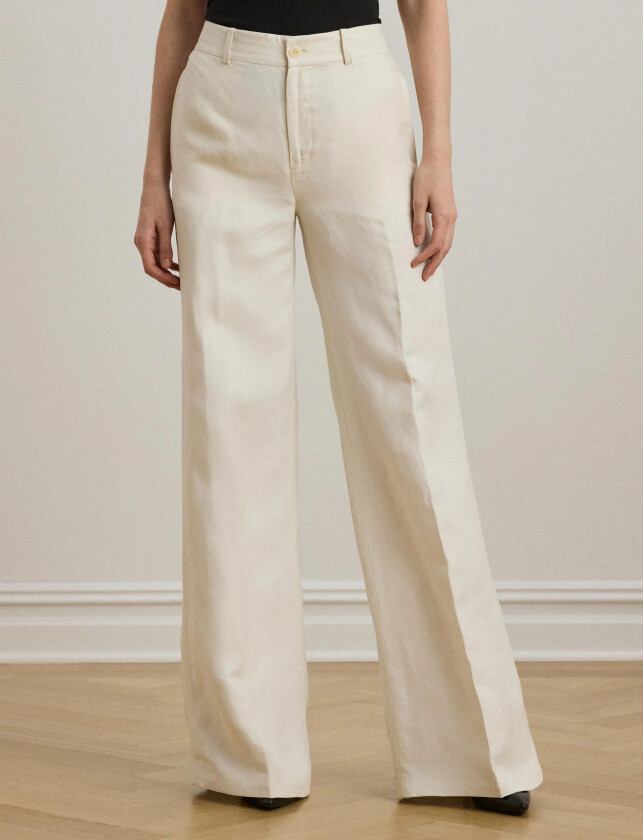 Linen-Blend Twill Wide-Leg Pant - Cream - 34