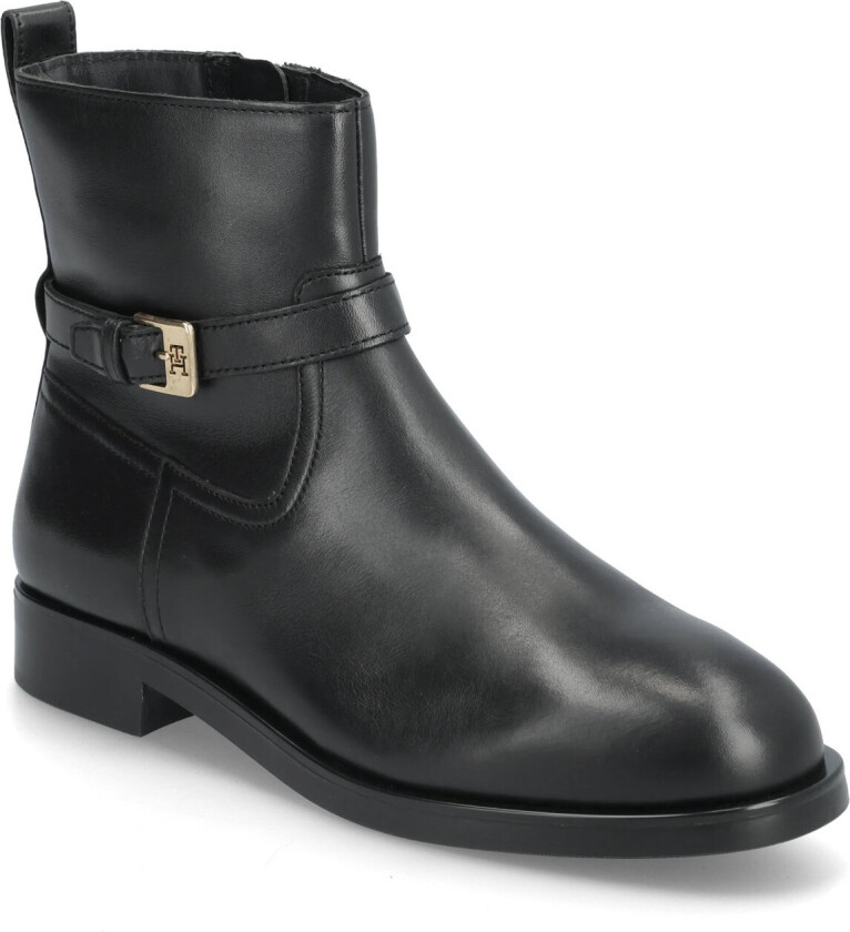 Th Buckle Riding Leather Bootie - Black - 39