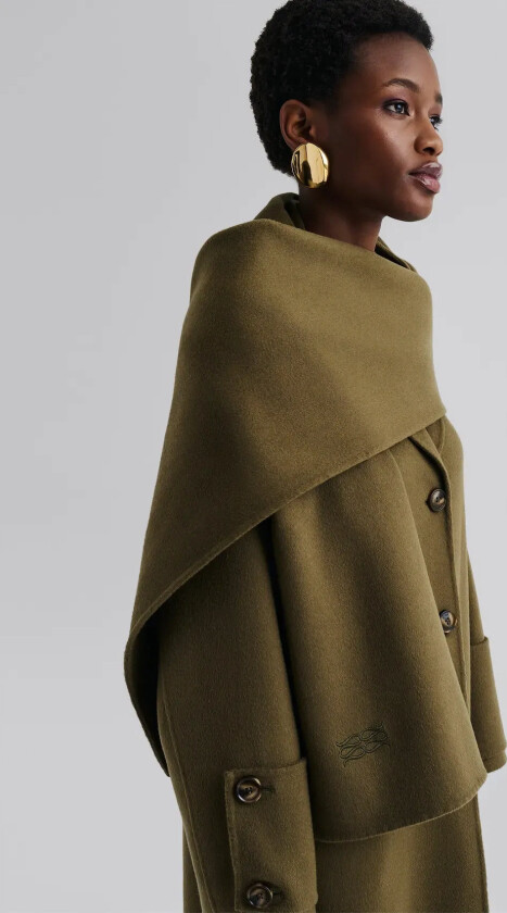 Aloria Double Faced Wool Cashmere Silk Scarf - Khaki green - ONE SIZE