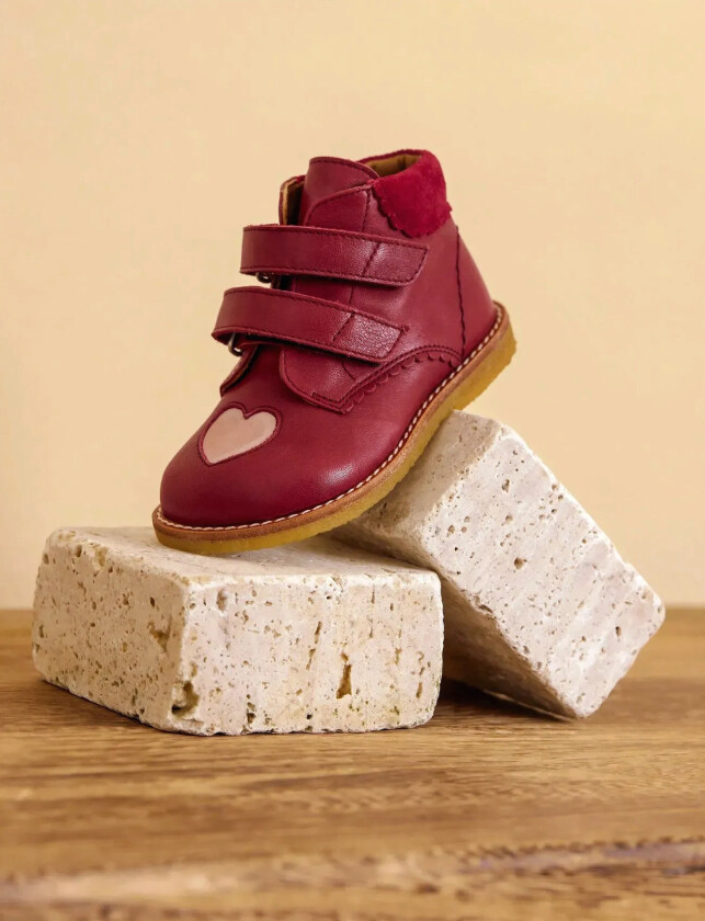 Shoes - Flat - With Velcro - Burgundy - 22