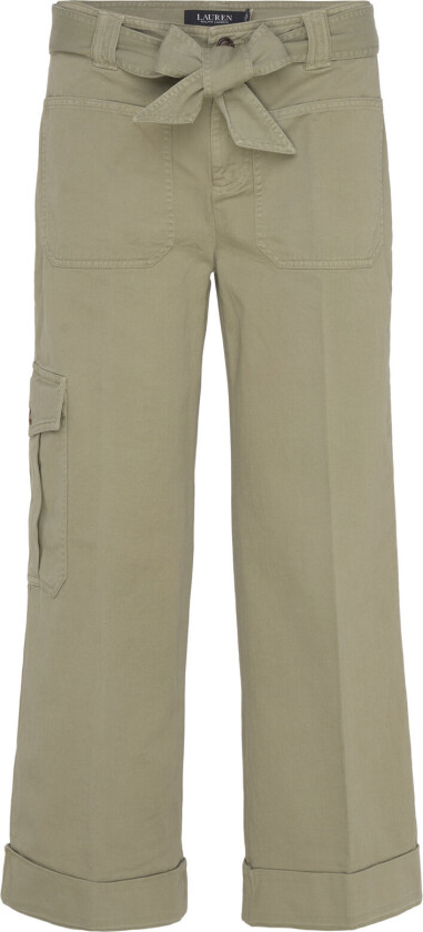 Pleated Cotton Twill Wide-Leg Cargo Pant - Green - 36