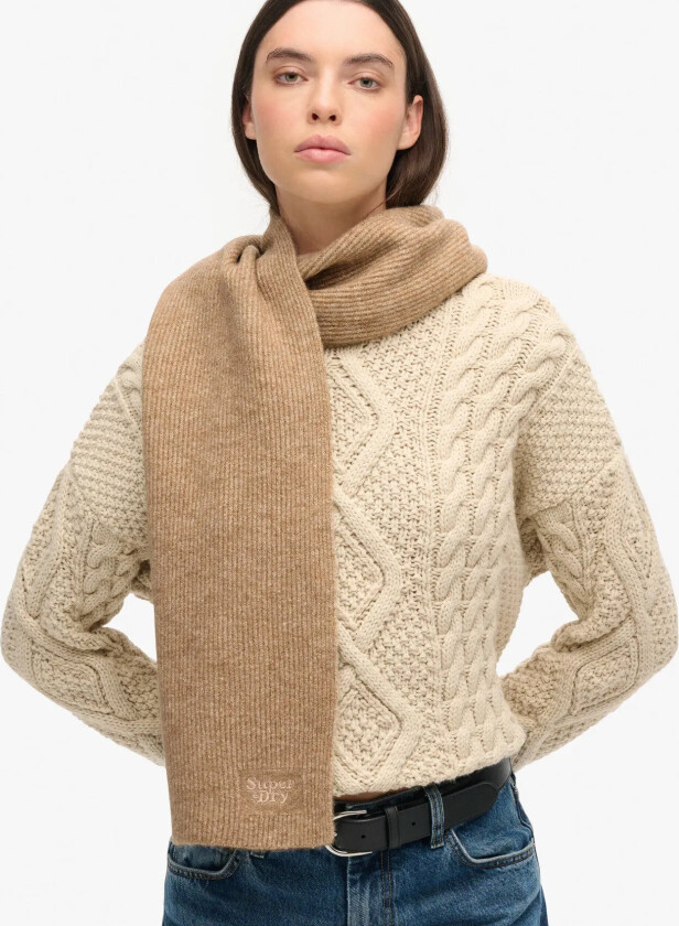 Soft Rib Knit Scarf - Beige - ONE SIZE