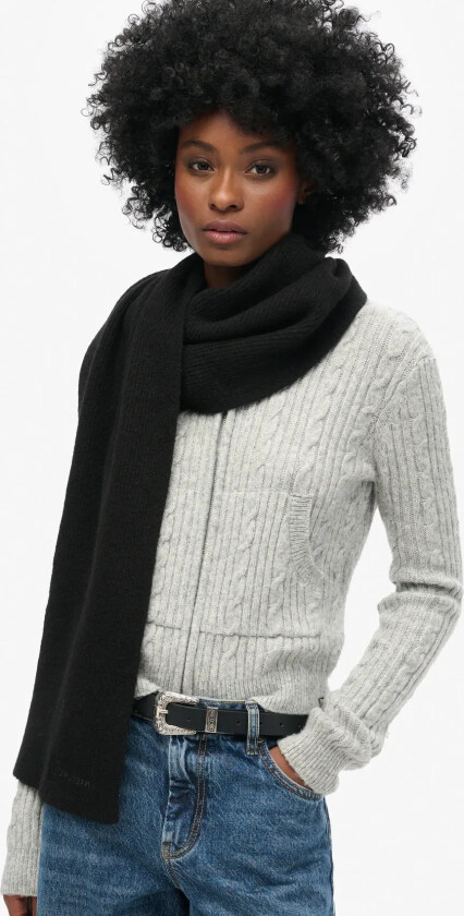 Soft Rib Knit Scarf - Black - ONE SIZE