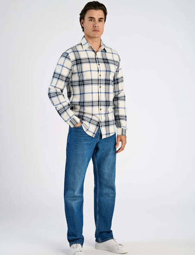 Checked Twill Shirt L/S - White - M