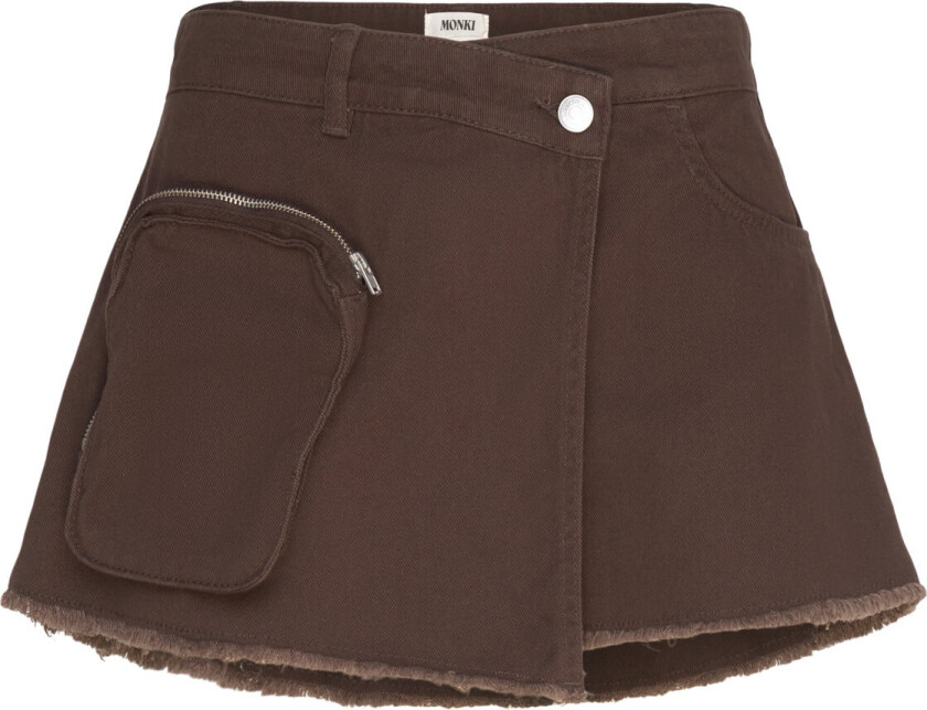Asymmetric Cotton Twill Wrap Skort - Brown - 36