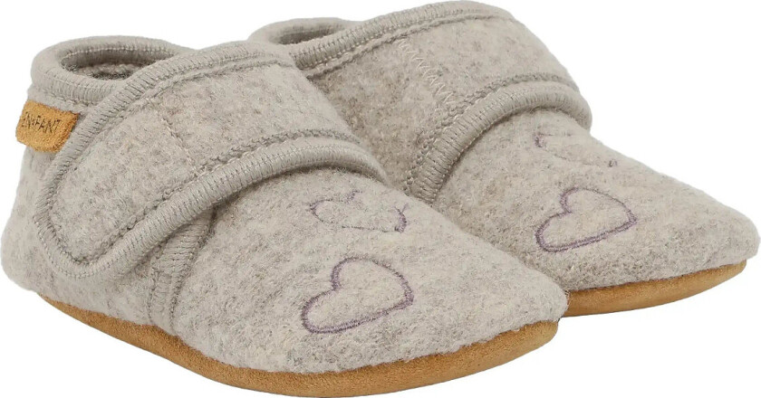Wool Slippers W. Embroidery - Grey - 25\26