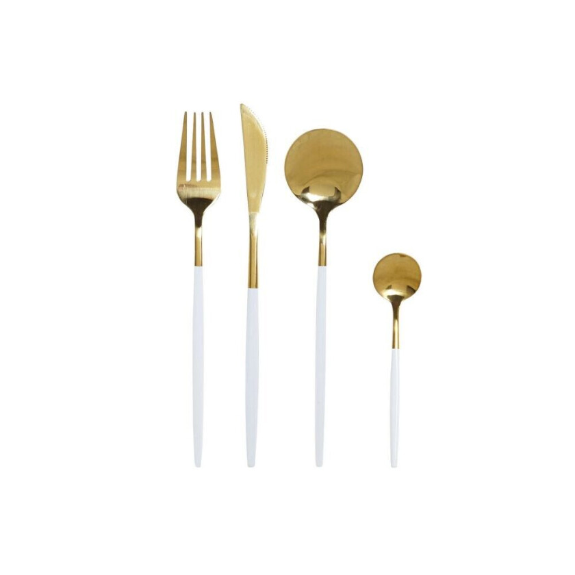 Bestikk DKD Home Decor Hvit Gyllen Rustfritt stål 4,5 x 2,5 x 20,5 cm 24 Deler