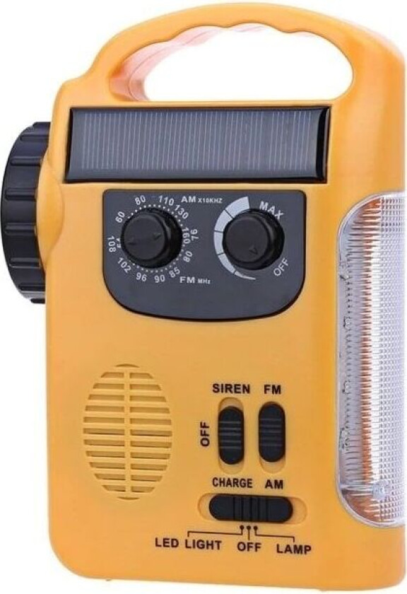 Multifunksjonell sveiveradio med LED-lampe - FM-radio, USB, Solcelle, Dynamo RD339