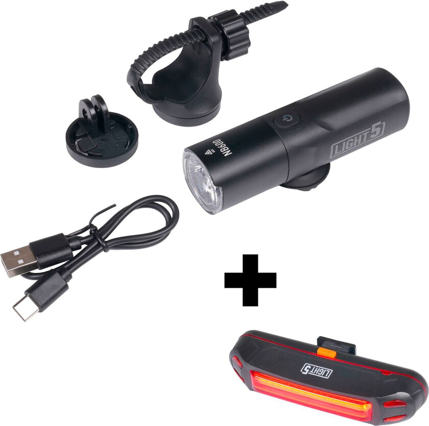 Sykkellykt Light5 NB600, 600 lm, Frontlys + Light5 Streak baklys