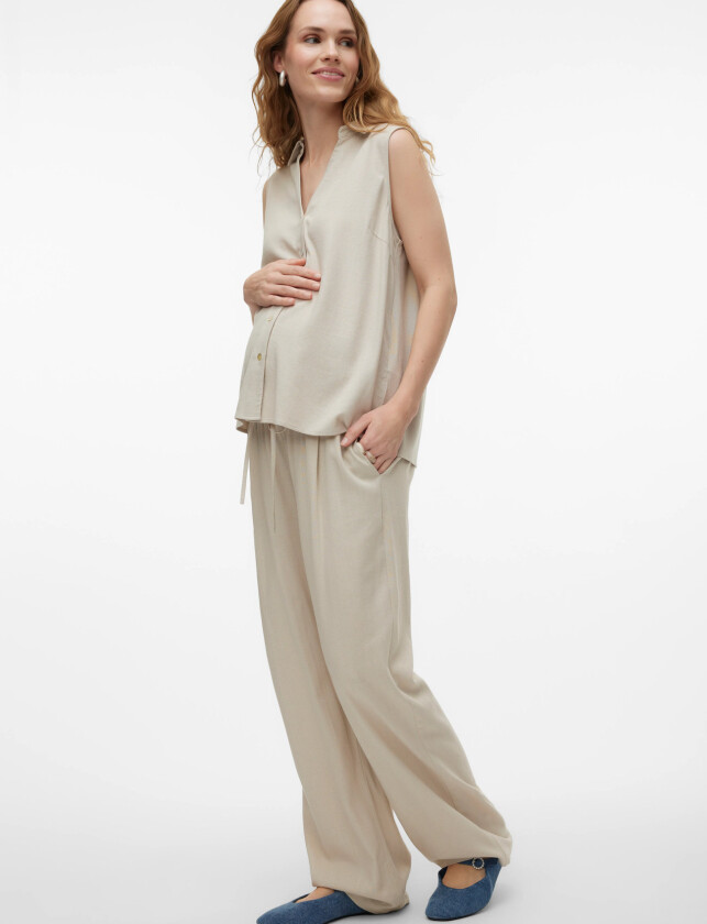 Mlsilvia Wo Pants Hw - Beige - L