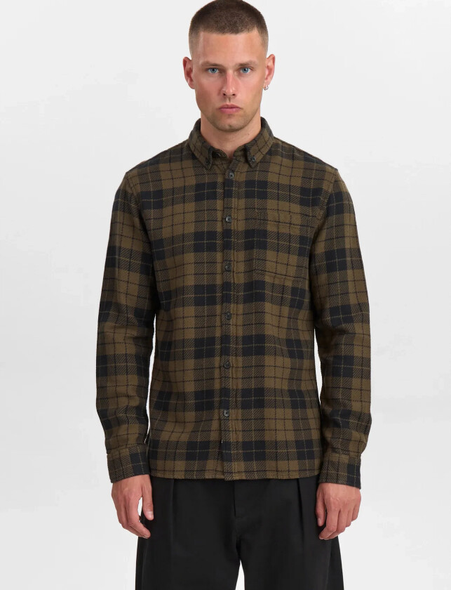 Akleif Twill Check Shirt - Khaki green - XXL