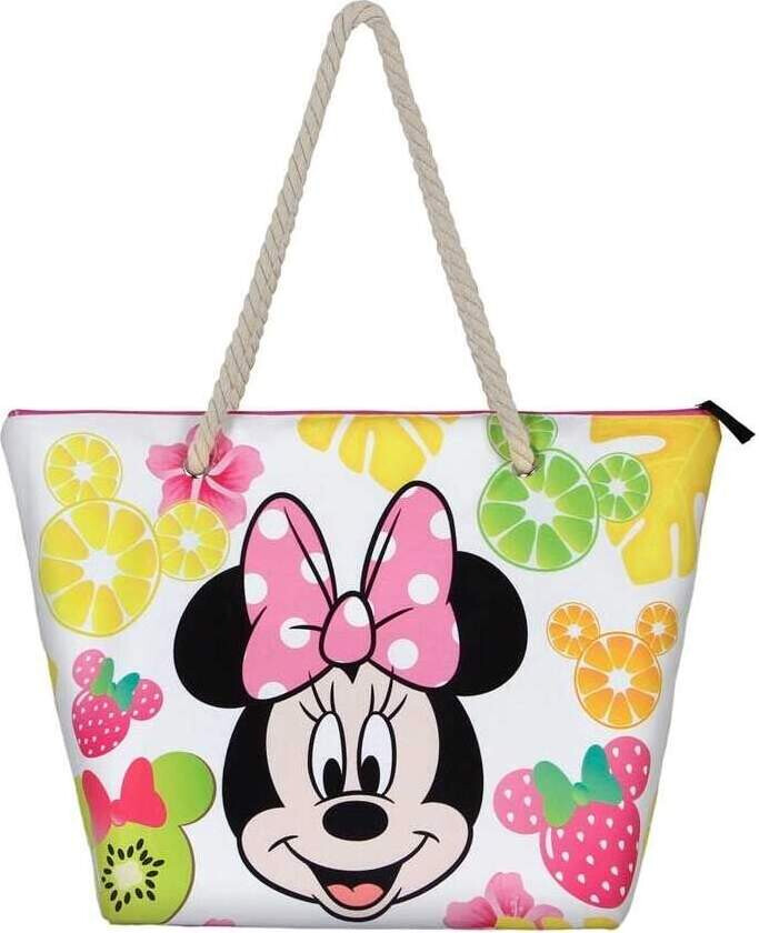 Minnie Mouse strandveske med fruktdesign og romslig interiør