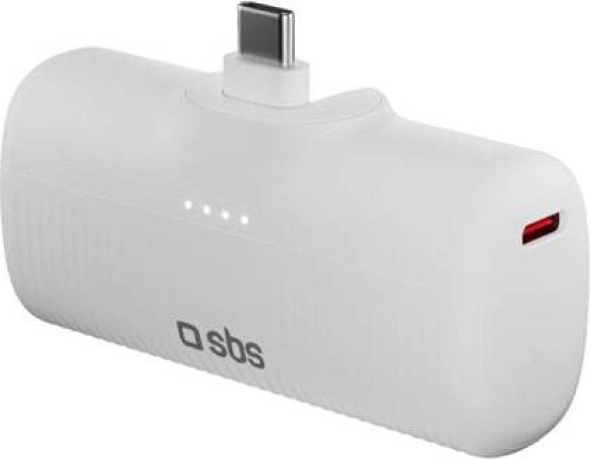 EcoPower 5000 mAh 10W Powerbank med innebygd USB-C-port - hvit