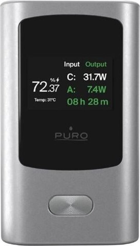 45W 10000mAh USB-A USB-C Power Bank med skjerm - grå