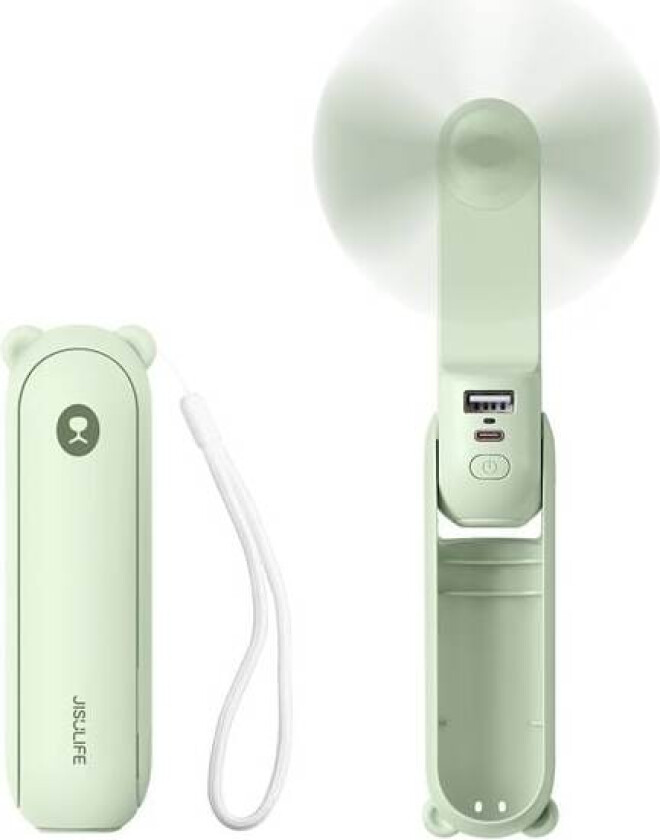 håndholdt vifte Life8 Mini bærbar USB-vifte med 2000 mAh strømbank og lommelykt - grønn