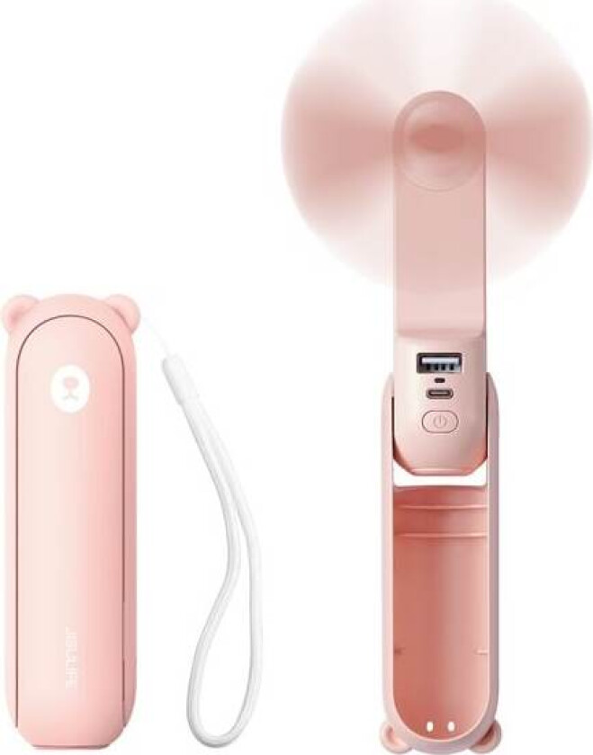 håndholdt vifte Life8 bærbar USB-vifte med strømbankfunksjon 2000 mAh og lommelykt - rosa